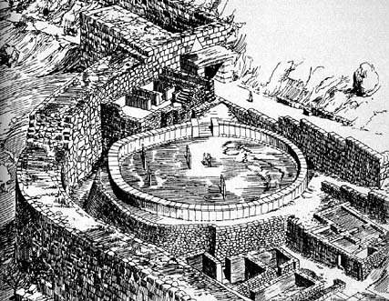 Śródziemka - Reconstruction drawing of Grave Circle A, c.1600-1500 BC. with later citadel walls c. 1300-1250 BC..jpg