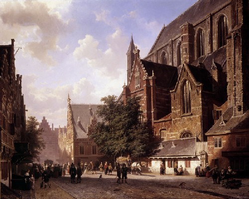 cornelis springer - 1817 - 1891 - Gezicht op St. Bavo te Haarlem 1855 Cornelis Springer.jpg