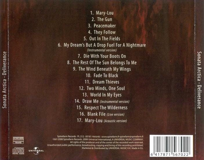 2008 Deliverance - Album  Sonata Arctica - Deliverance back.jpg
