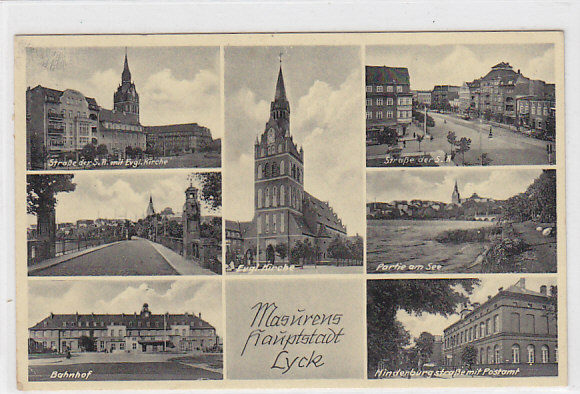 EŁK Lyck - Alte Ansichtskarte Lyck  Ełk m. Strae der S.A. und Bahnhof.jpg