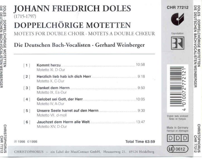 Doppelchrige Motetten Die Deutsche... - Motets for double choir Die Deutschen Ba...h-Vocalisten - G.Weinberger - back cover.jpg